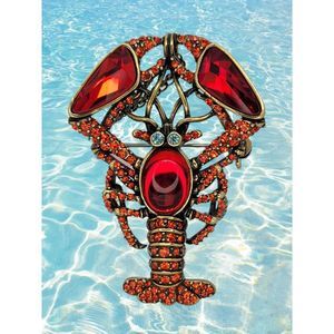 New Original Tag. Immaculate Red Crystal Blue Eyed Lobster Pendant Pin